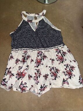 Jolt Floral Tiered High neck top in Navy and cream